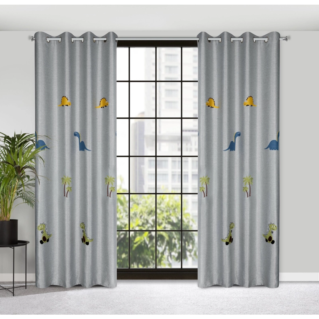 Záves 140x250 cm strieborno-zelený na kovové krúžky DINO