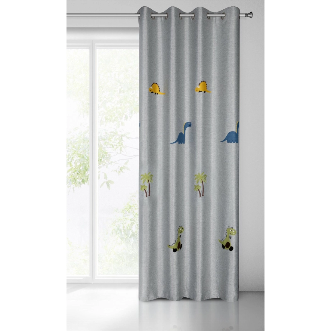 Záves 140x250 cm strieborno-zelený na kovové krúžky DINO