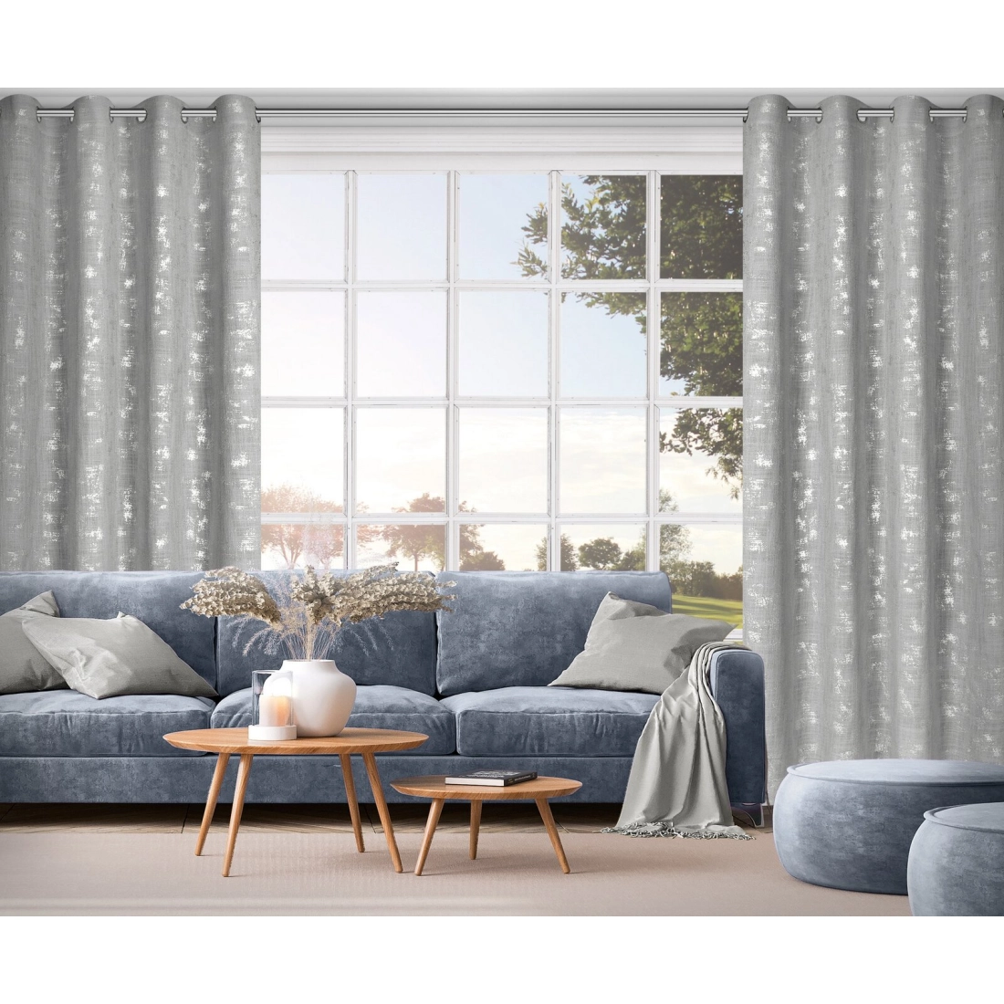 Závěs 140x250 cm stříbrný na kovové kroužky SOLANA