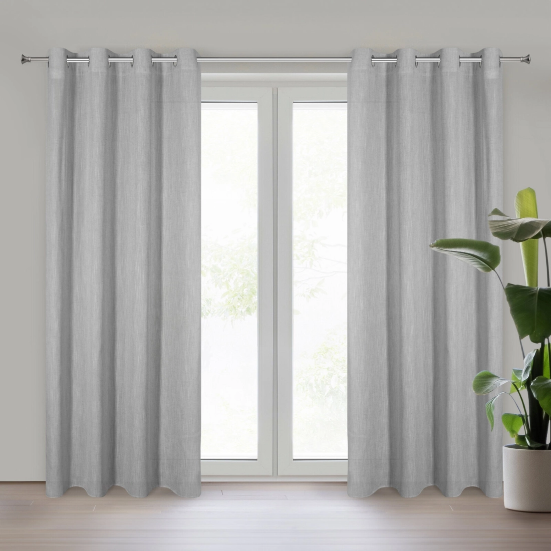 Záves 140x250 cm strieborný s ľanom na kovové krúžky LATIKA