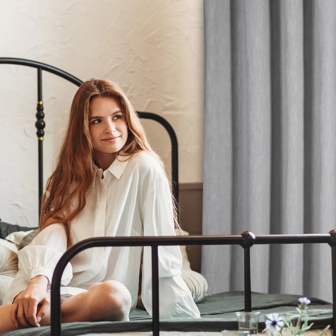 Záves 140x250 cm strieborný s ľanom na kovové krúžky LATIKA