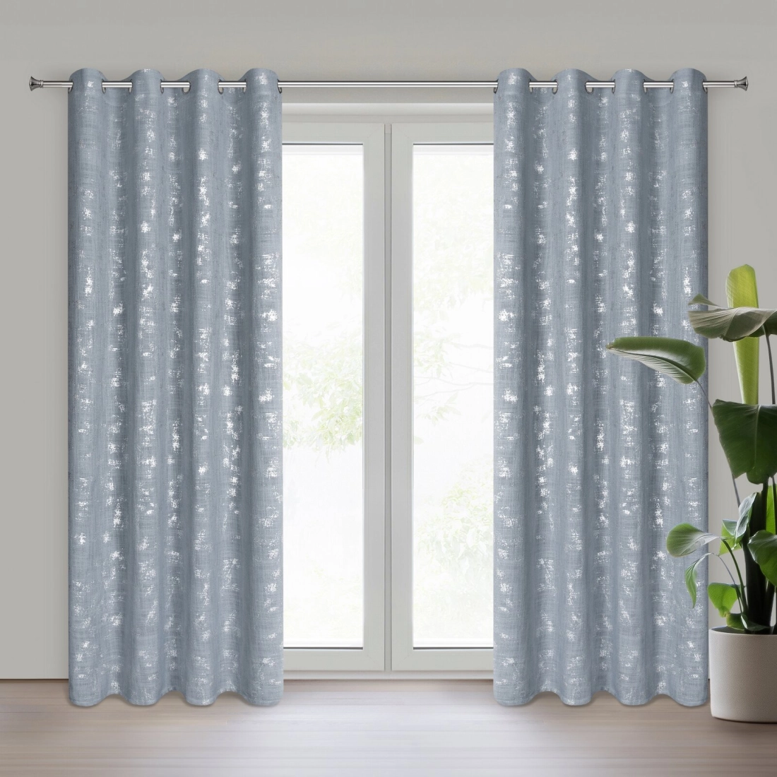 Závěs 140x250 cm světle modrý stříbřitý na kovové kroužky SOLANA