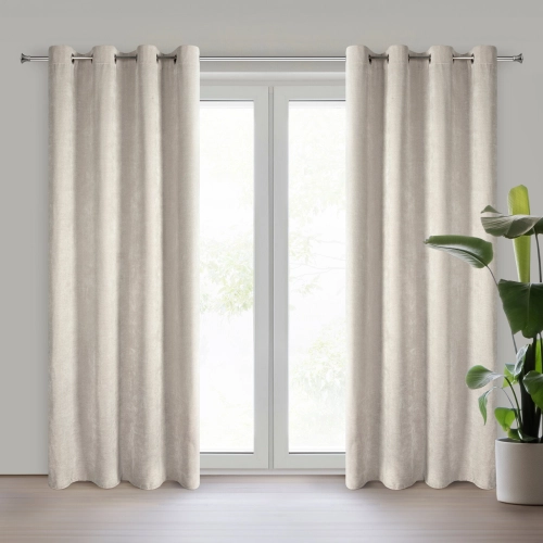 Závěs 140x250 cm světle béžový, žinylkový, na kovové kroužky NILO