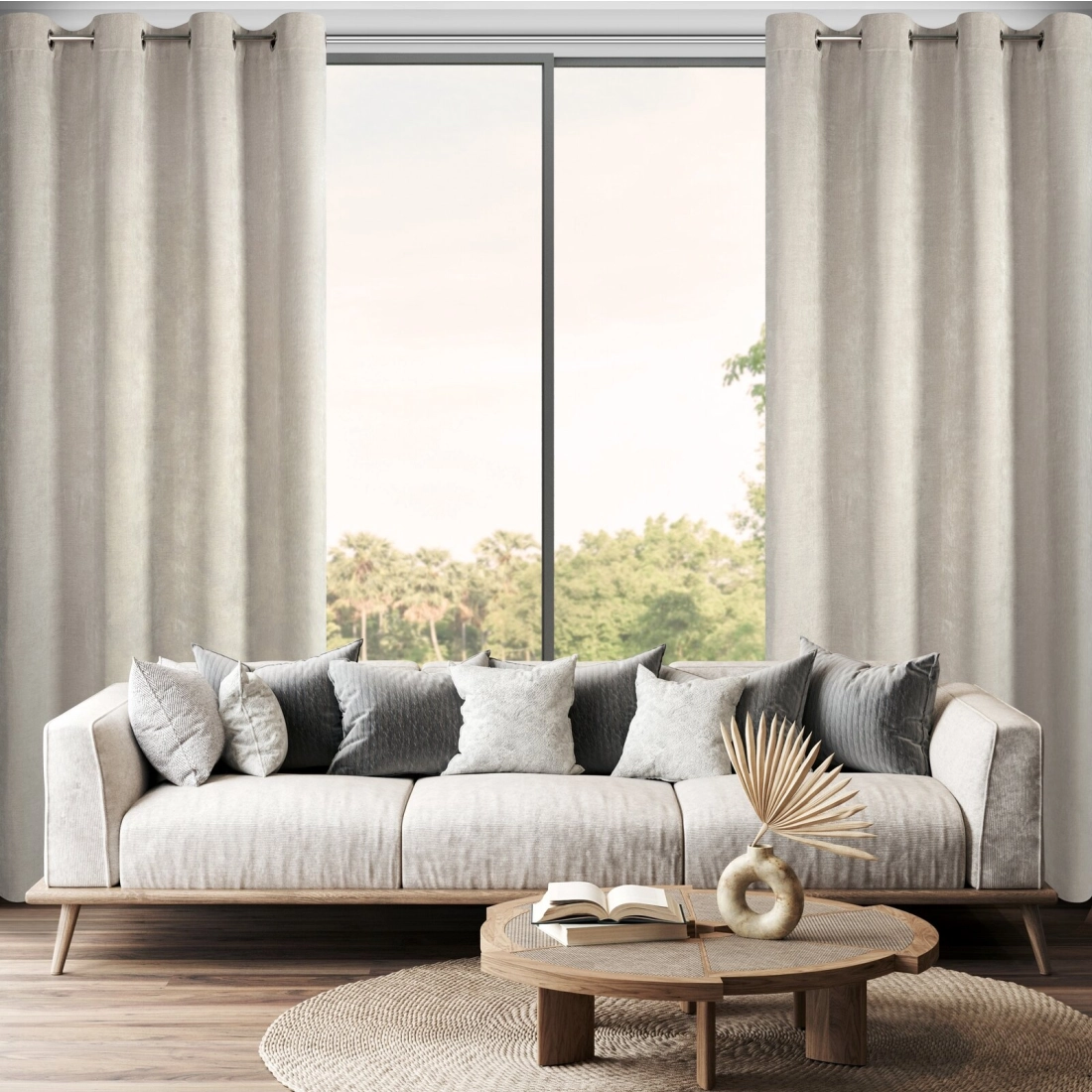 Závěs 140x250 cm světle béžový, žinylkový, na kovové kroužky NILO