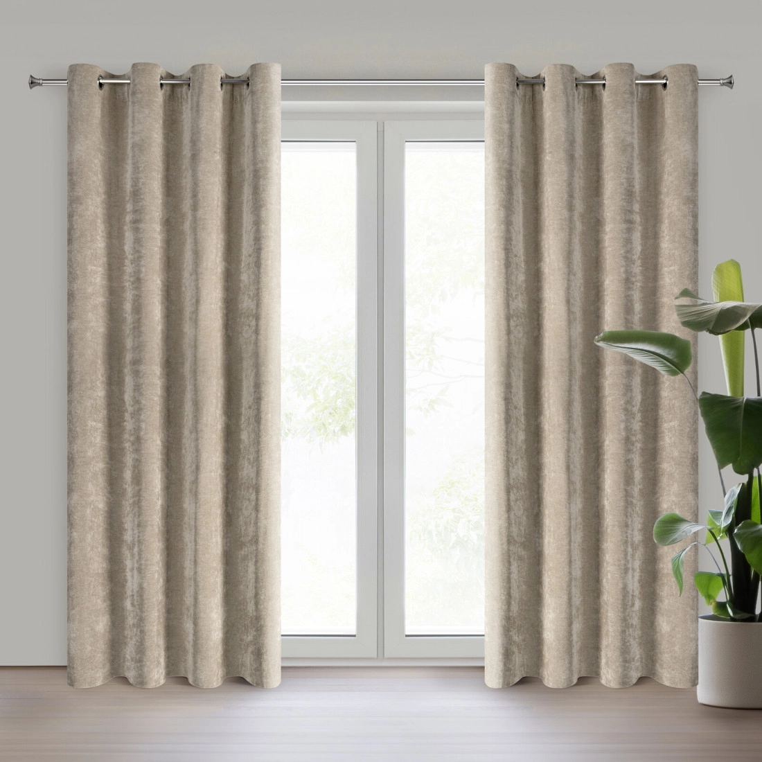 Závěs 140x250 cm žinylkový tmavě béžový na kovové kroužky NILO