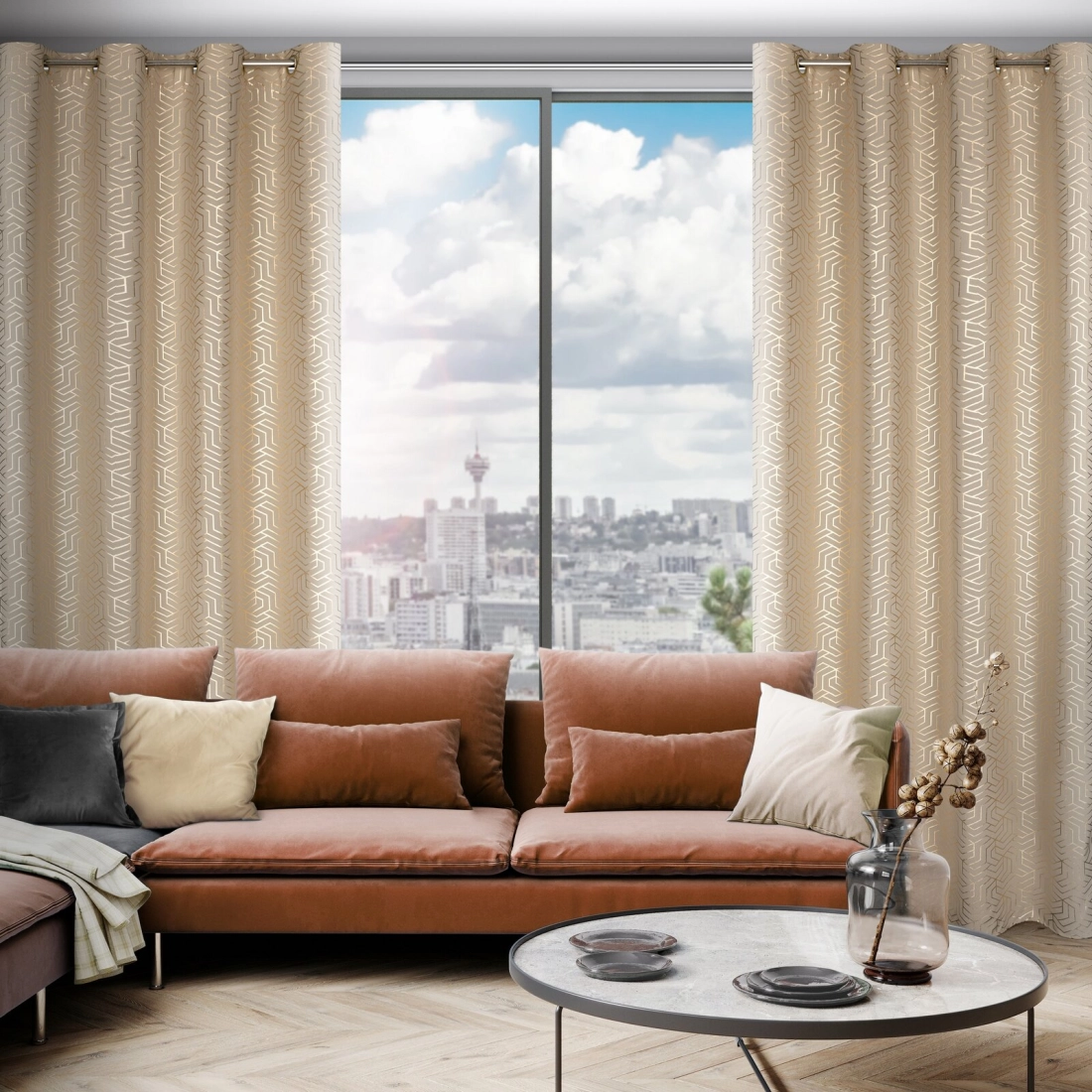 Záves 140x250 cm tmavobéžový, šampanský na kovové krúžky SEMI