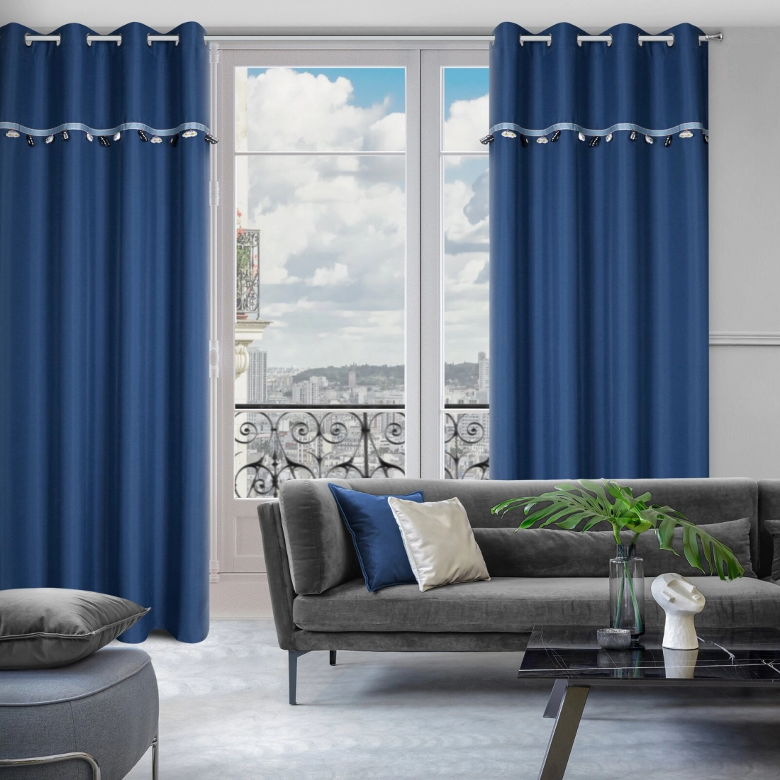 Záves 140x250 cm tmavomodrý na kovové krúžky CAR