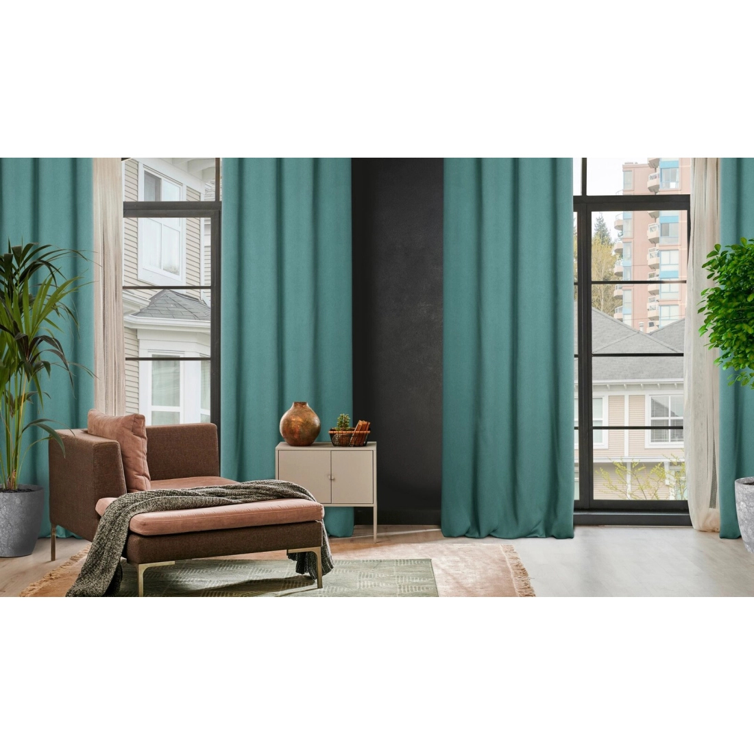 Zatemňovací závěs 140 × 250 cm, tyrkysový, na kovových kroužcích AMARO