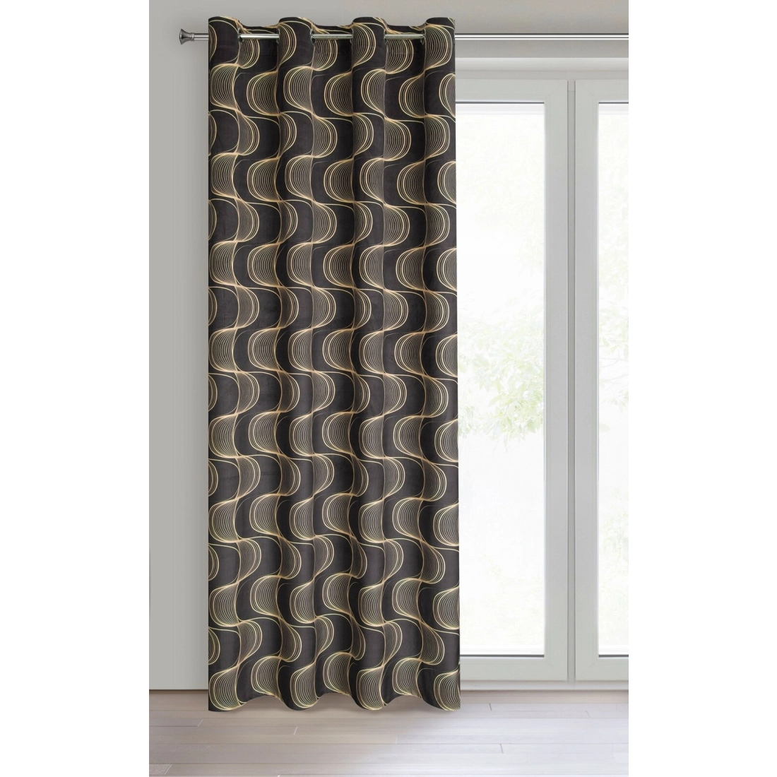 Záves 140x250 cm velúrový čierno-béžový na kovové krúžky POLA