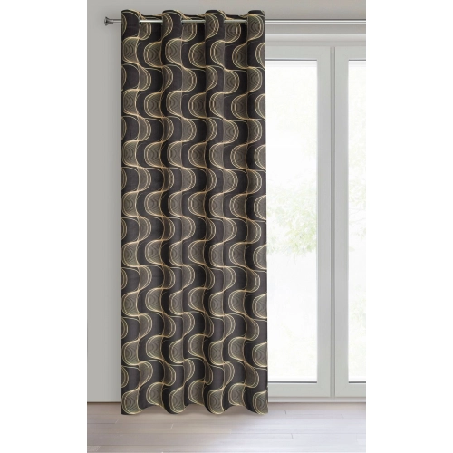 Záves 140x250 cm velúrový čierno-béžový na kovové krúžky POLA