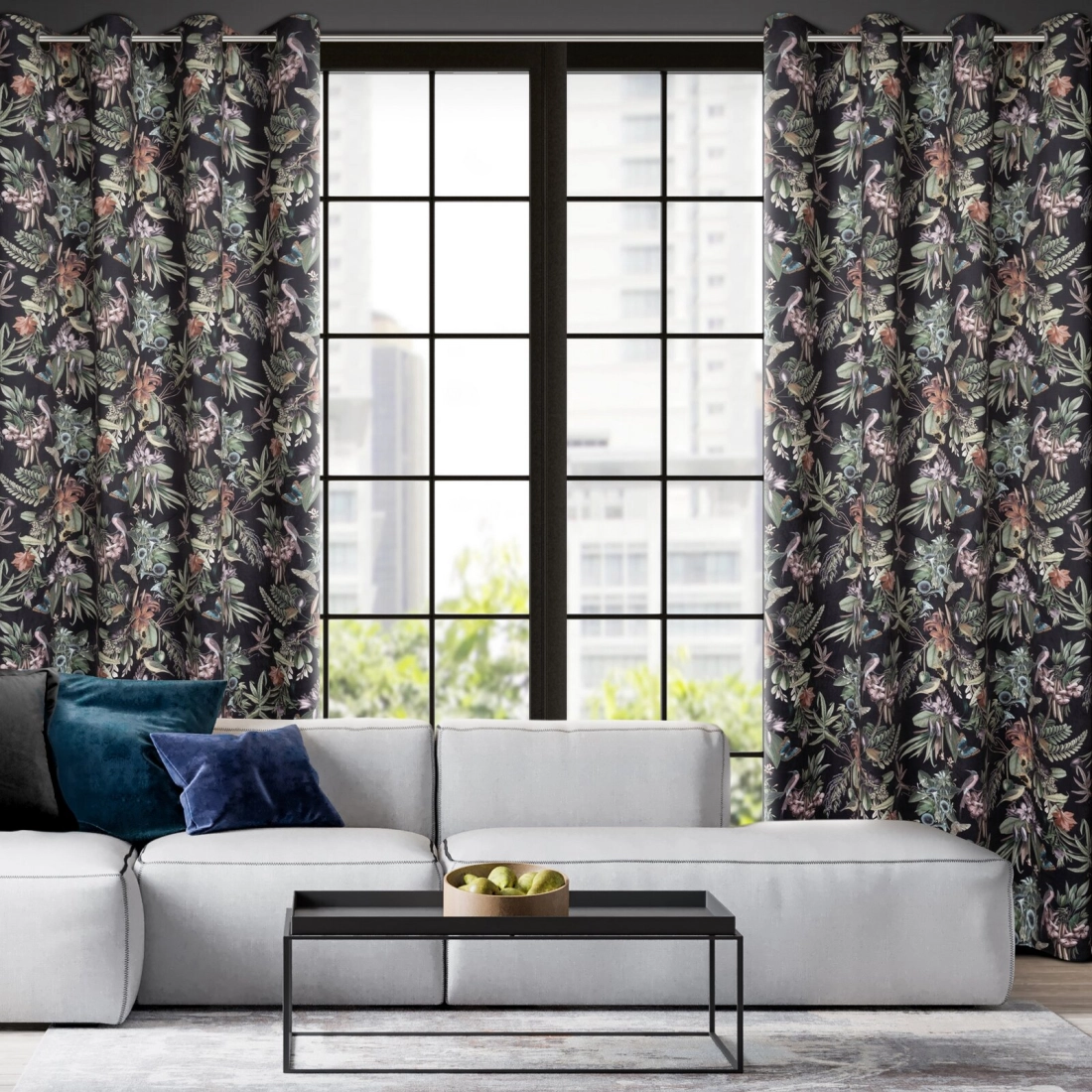 Záves 140x250 cm velúrový čierno-zelený na kovové krúžky BECKY