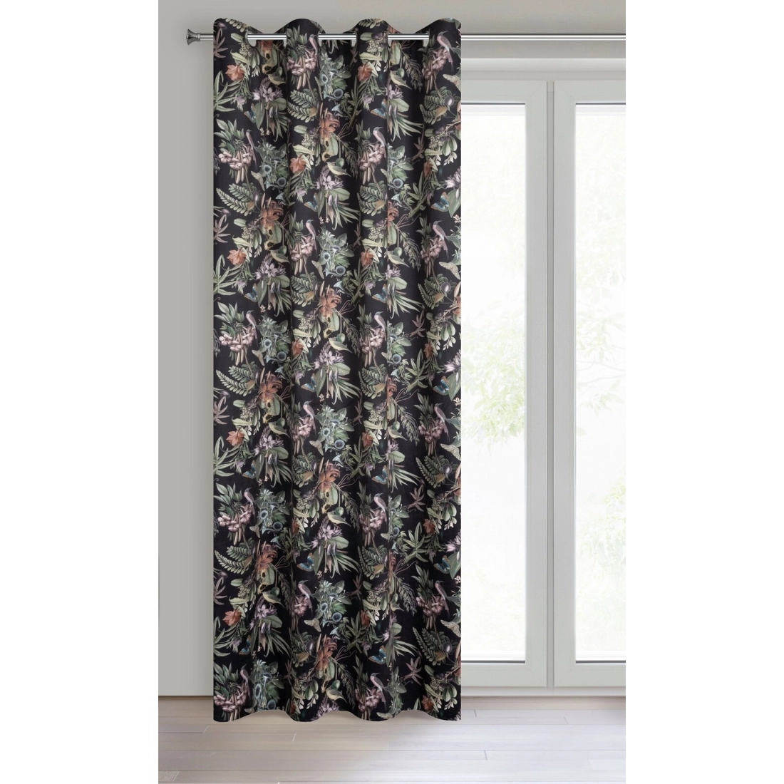 Záves 140x250 cm velúrový čierno-zelený na kovové krúžky BECKY