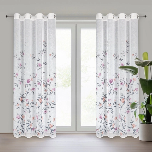 Závěs 140x250 cm z etamínu bílo-růžový na kovové kroužky ANTEA