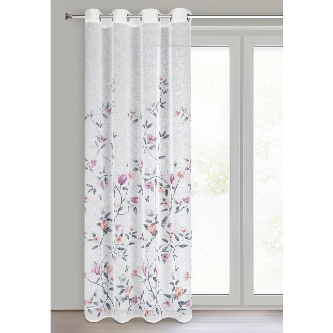 Závěs 140x250 cm z etamínu bílo-růžový na kovové kroužky ANTEA