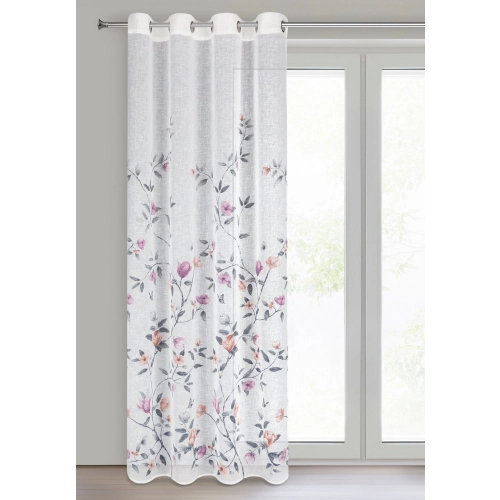 Závěs 140x250 cm z etamínu bílo-růžový na kovové kroužky ANTEA