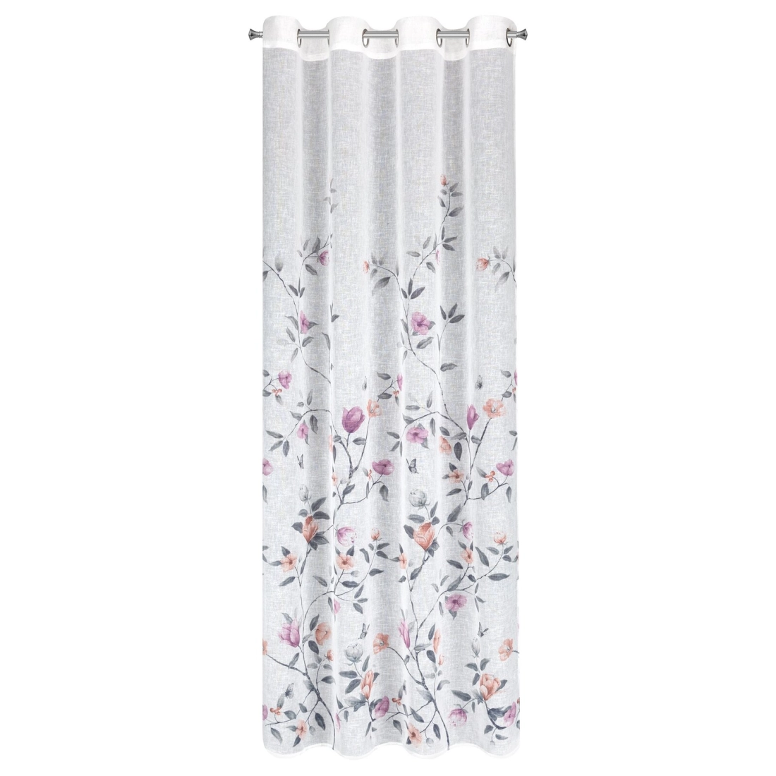 Závěs 140x250 cm z etamínu bílo-růžový na kovové kroužky ANTEA