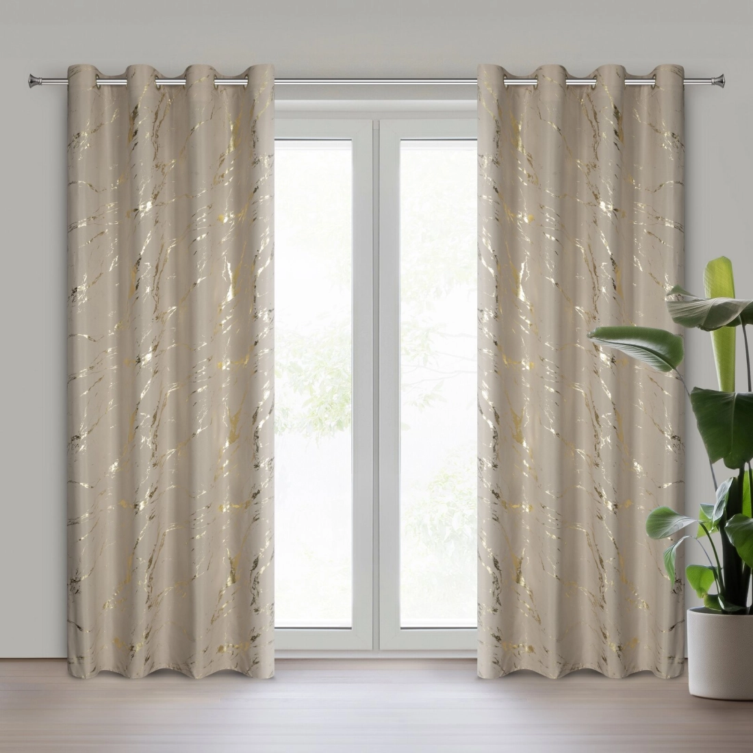 Záves 140x250 cm z mikrovlákna béžový zlatistý na kovové krúžky LANI