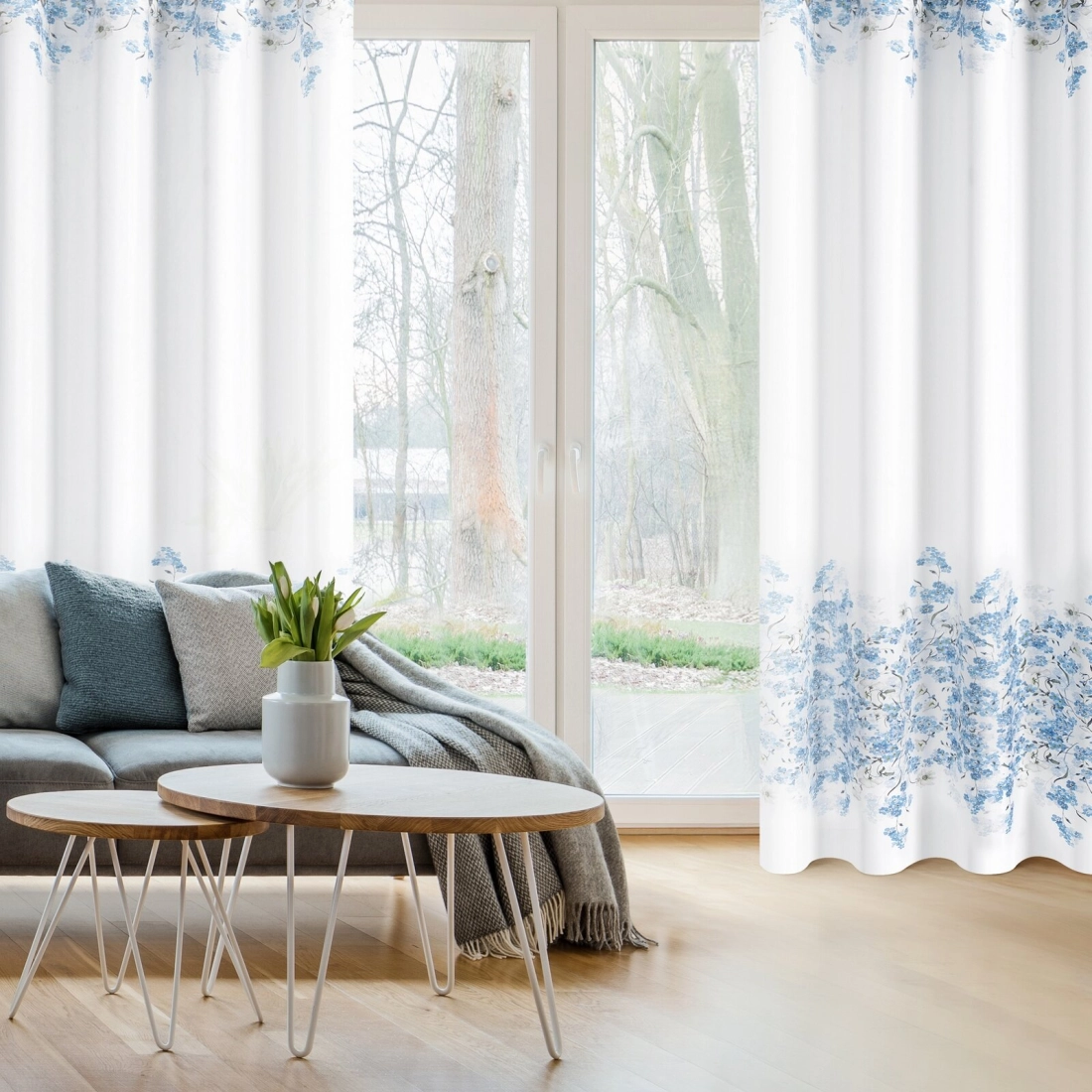 Záves 140x250 cm z mikrovlákna bielo-modrý na kovové krúžky NOA