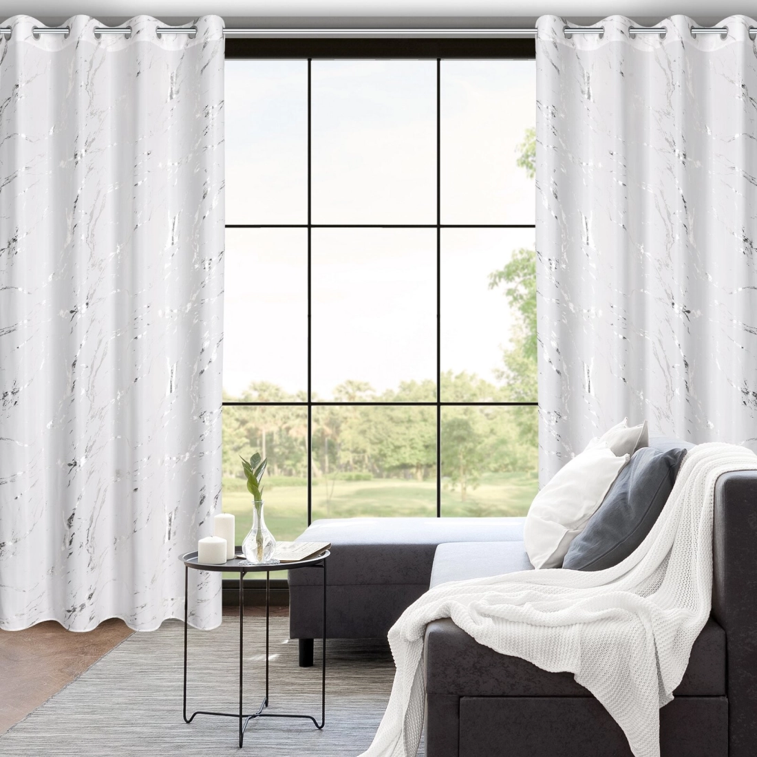 Záves 140x250 cm z mikrovlákna bielo-strieborný na kovové krúžky LANI