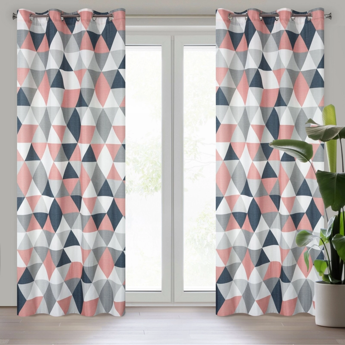 Záves 140x250 cm z mikrovlákna biely, tmavoružový na kovové krúžky ADINA