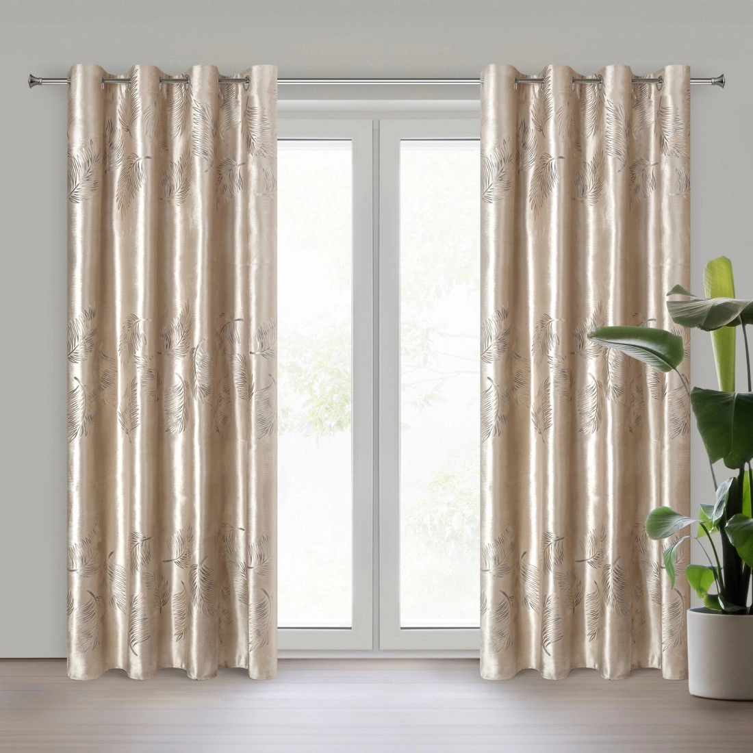 Závěs 140x250 cm sametový béžovo-zlatý na kovové kroužky IDALIA