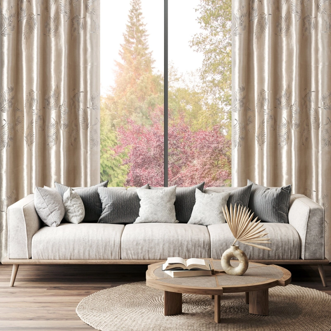 Závěs 140x250 cm sametový béžovo-zlatý na kovové kroužky IDALIA