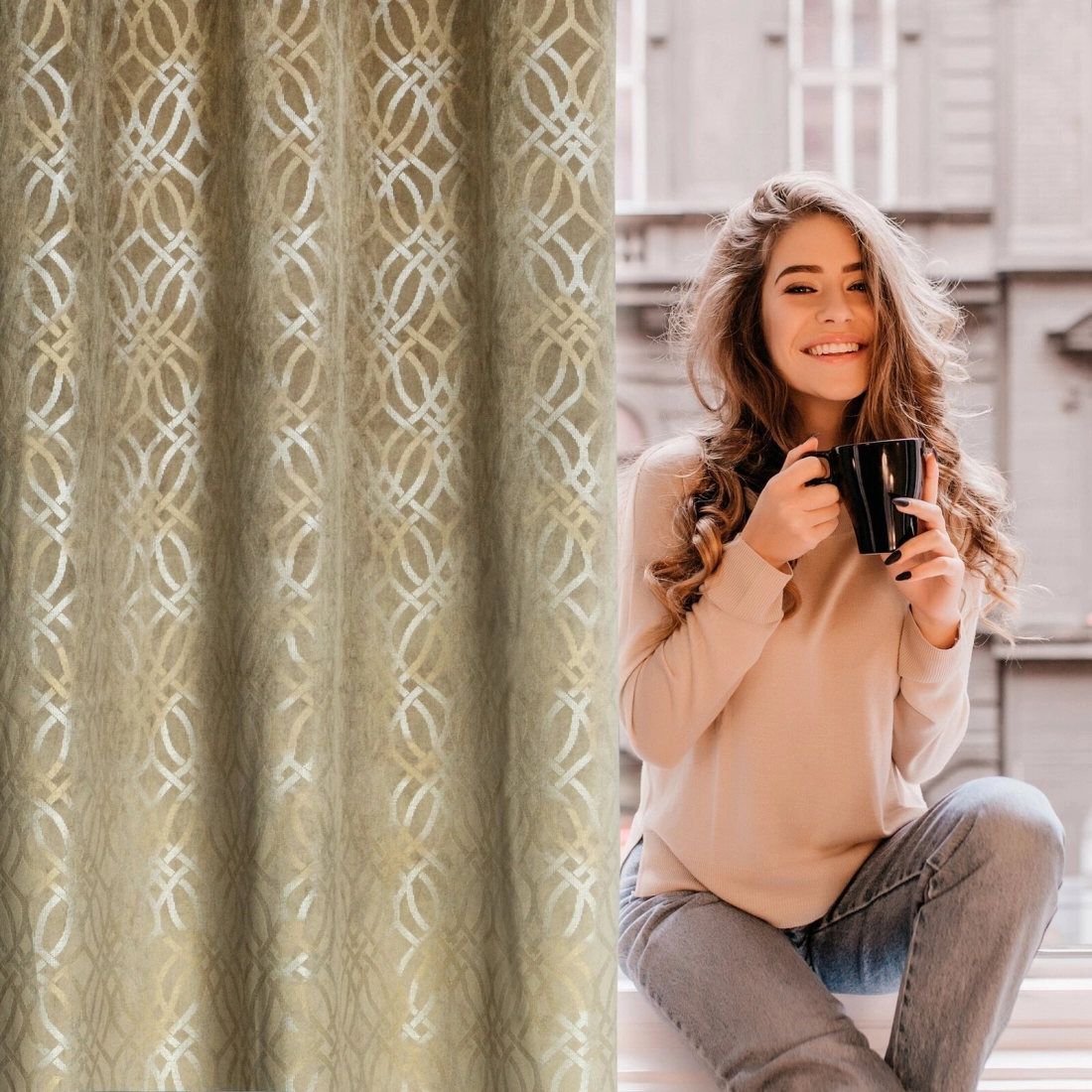 Záves 140x250 cm zamatový béžový na kovové krúžky ARETA