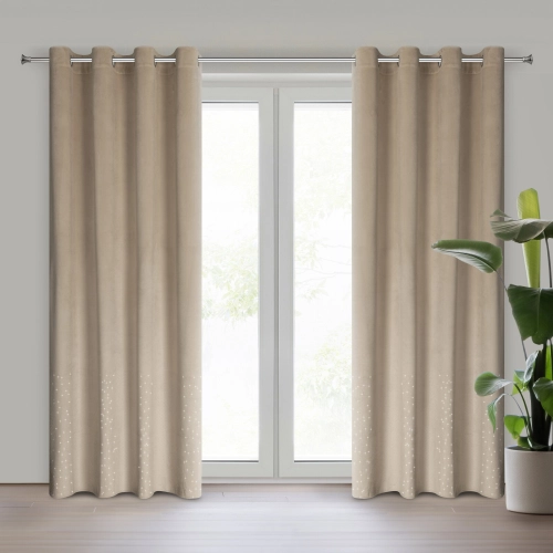 Sametový béžový závěs 140x250 cm na kovové kroužky ARIADNA