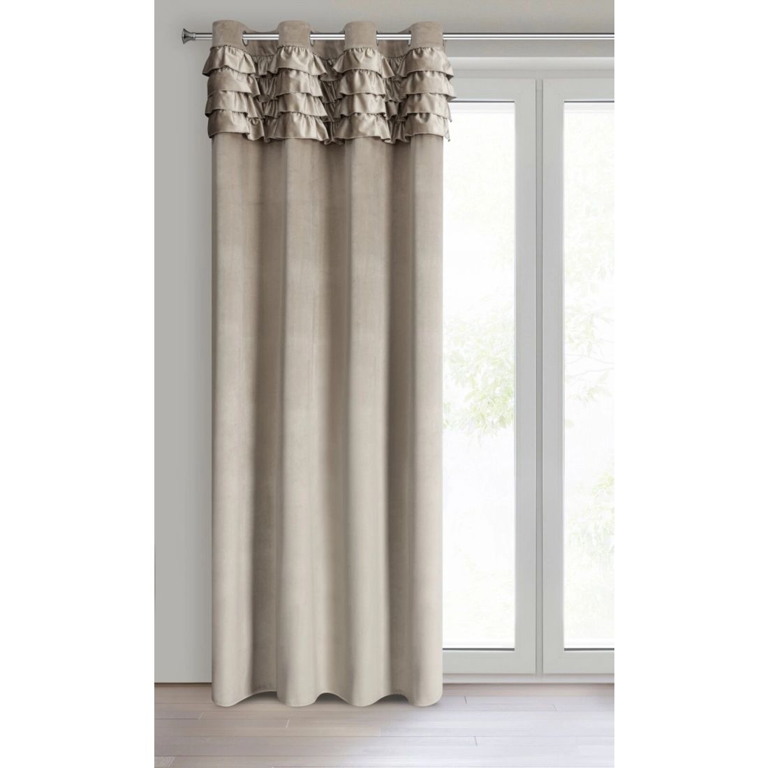 Záves 140x250 cm zamatový béžový na kovové krúžky ERIN
