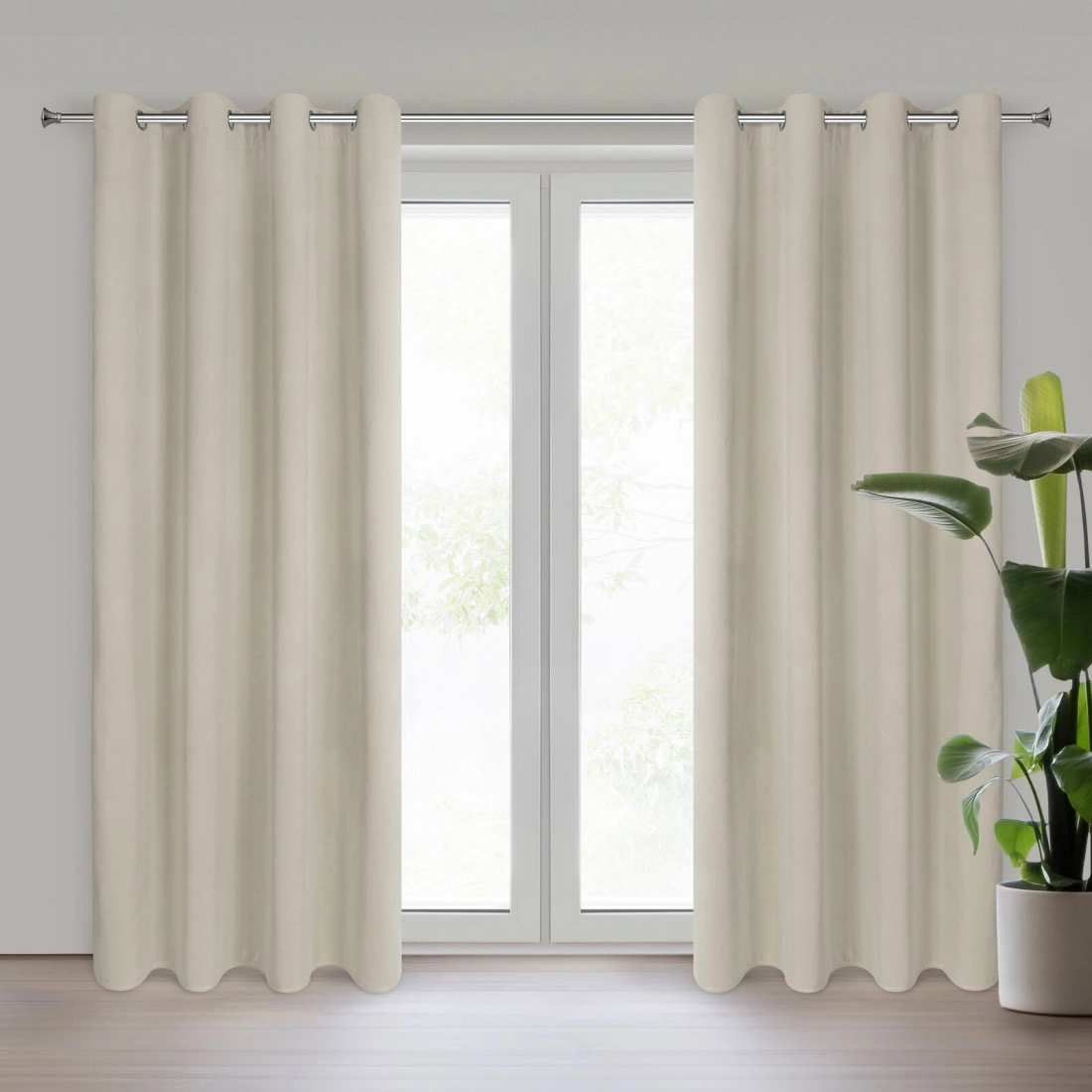 Záves 140x250 cm zamatový béžový na kovové krúžky NITA