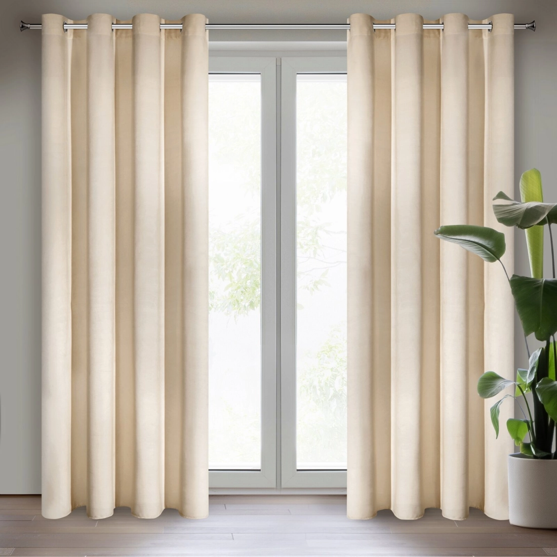 Závěs 140x250 cm sametový béžový na kovové kroužky RIA Diva Line