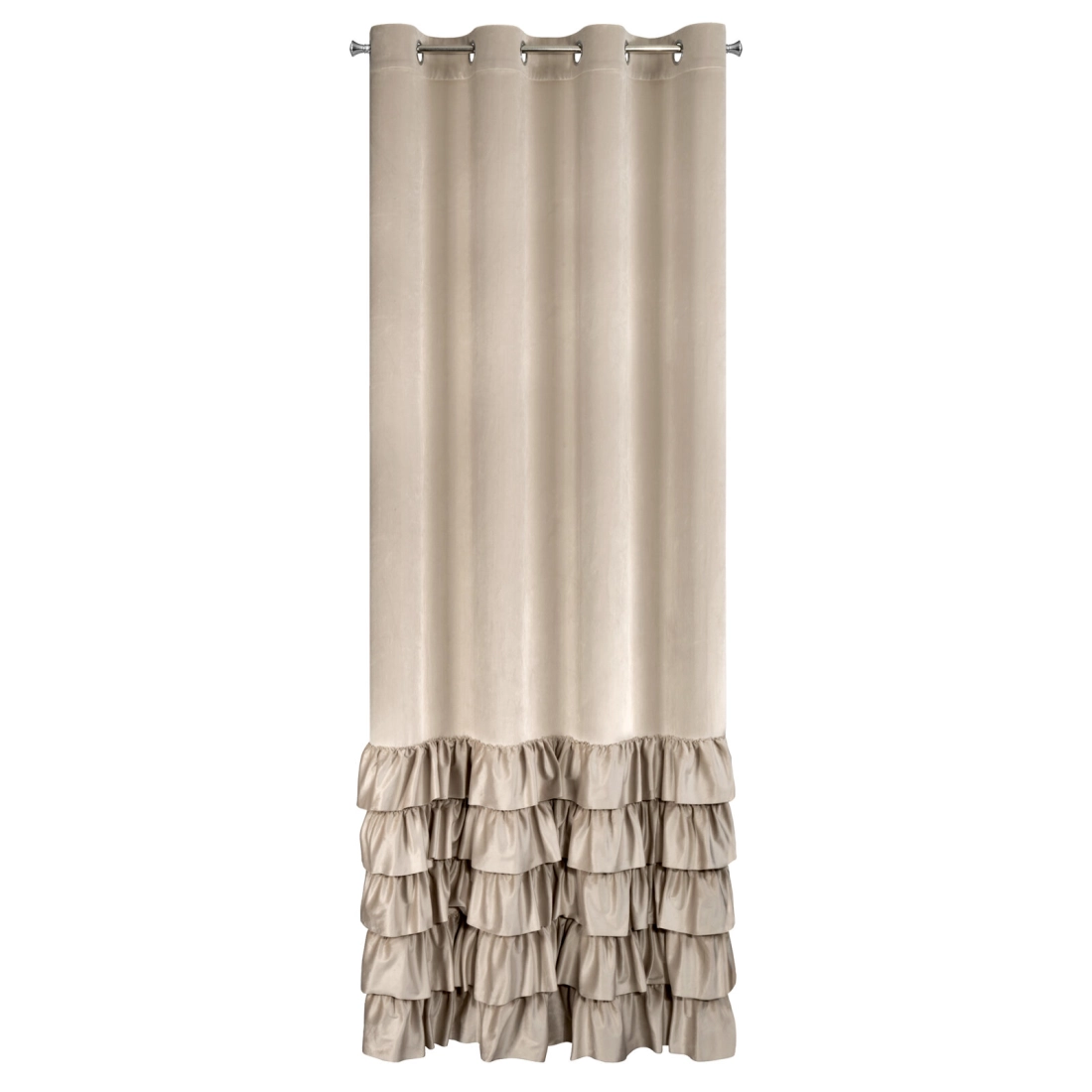 Sametový béžový závěs 140x250 cm s volánky na kovových kroužcích DANI