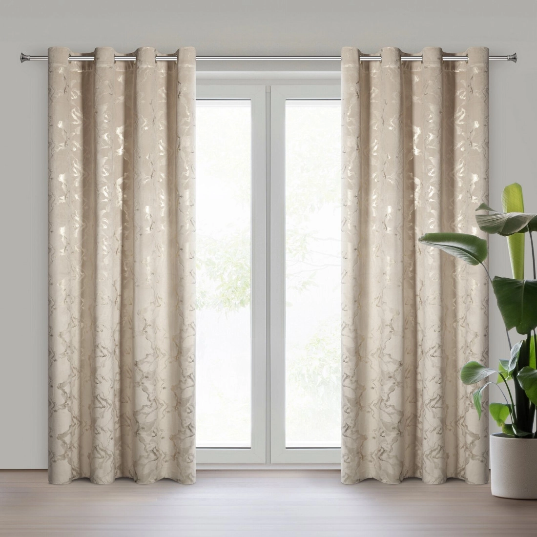 Sametový závěs 140x250 cm béžový šampaň na kovových kroužcích RAJA