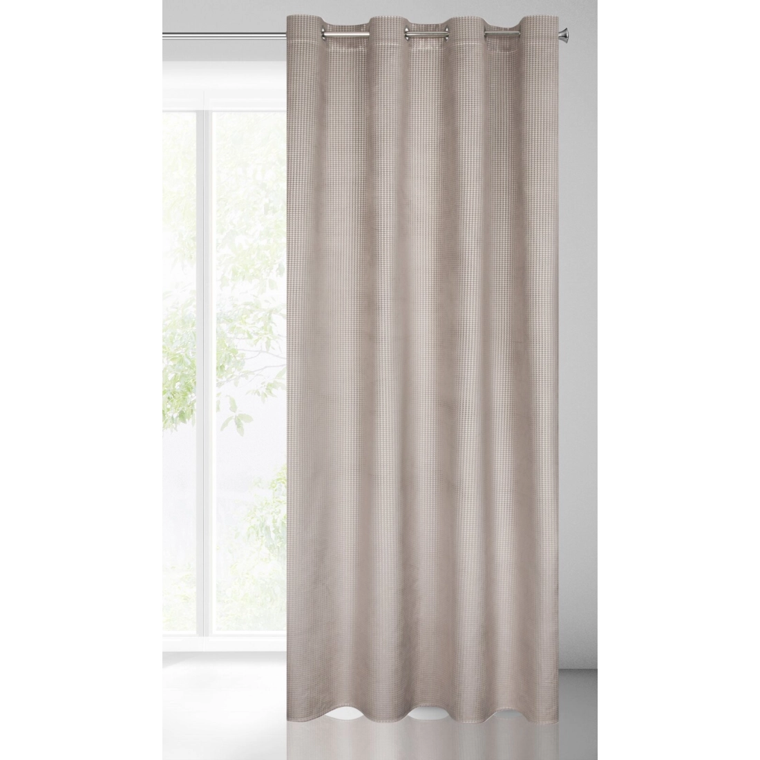 Záves 140x250 cm zamatový béžový, strieborný na kovové krúžky DARCY