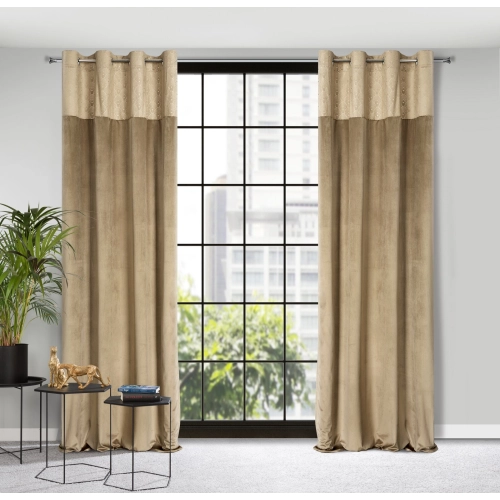 Záves 140x250 cm zamatový béžový zlatý na kovové krúžky AGNES Design 91