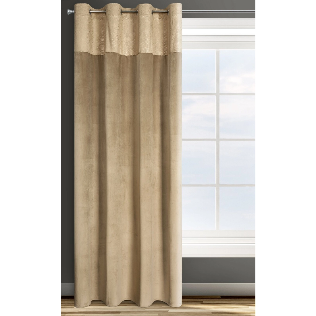 Závěs 140 x 250 cm sametový béžový zlatý s kovovými kroužky AGNES Design 91