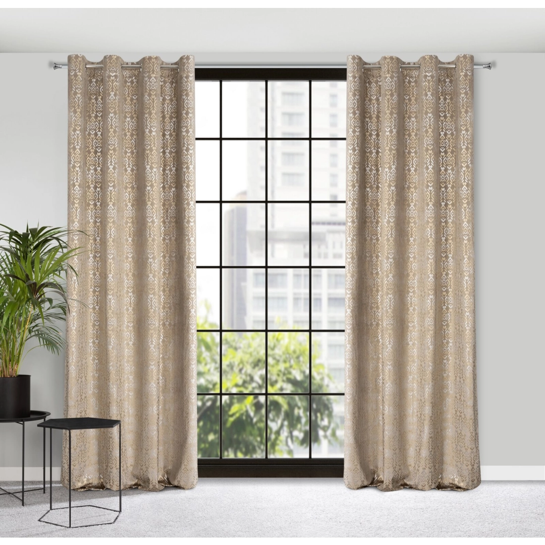 Záves 140x250 cm zamatový béžový, zlatý na kovové krúžky LAURA