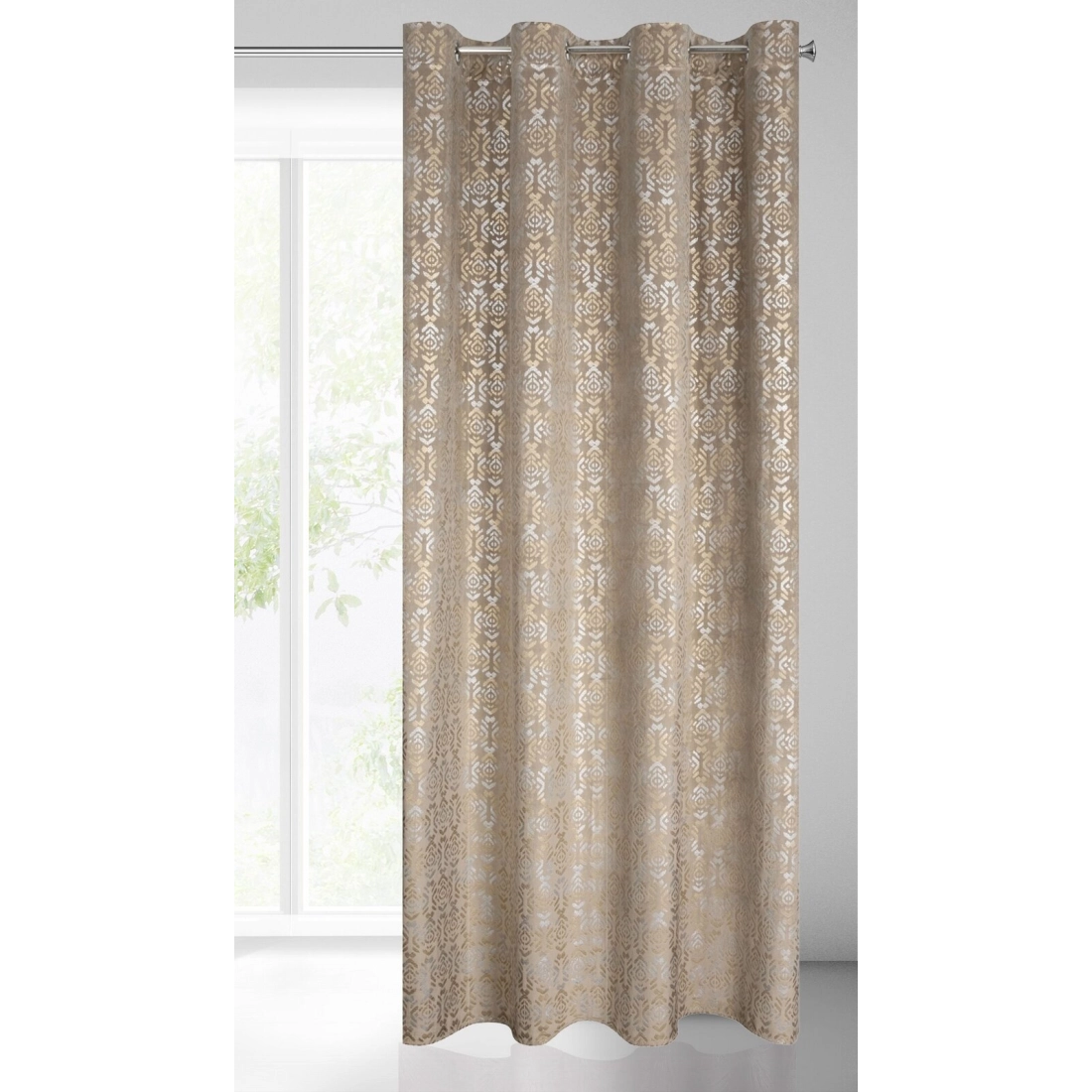 Záves 140x250 cm zamatový béžový, zlatý na kovové krúžky LAURA