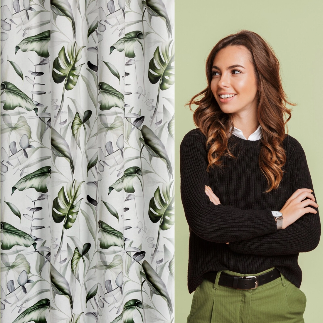 Záves 140x250 cm zamatový bielo olivový na kovové krúžky ELLEN