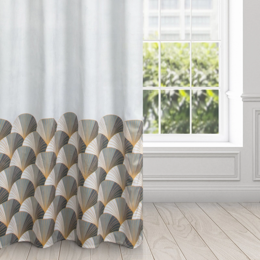 Záves 140x250 cm zamatový bielo-sivý na kovové krúžky GINA - Design 91