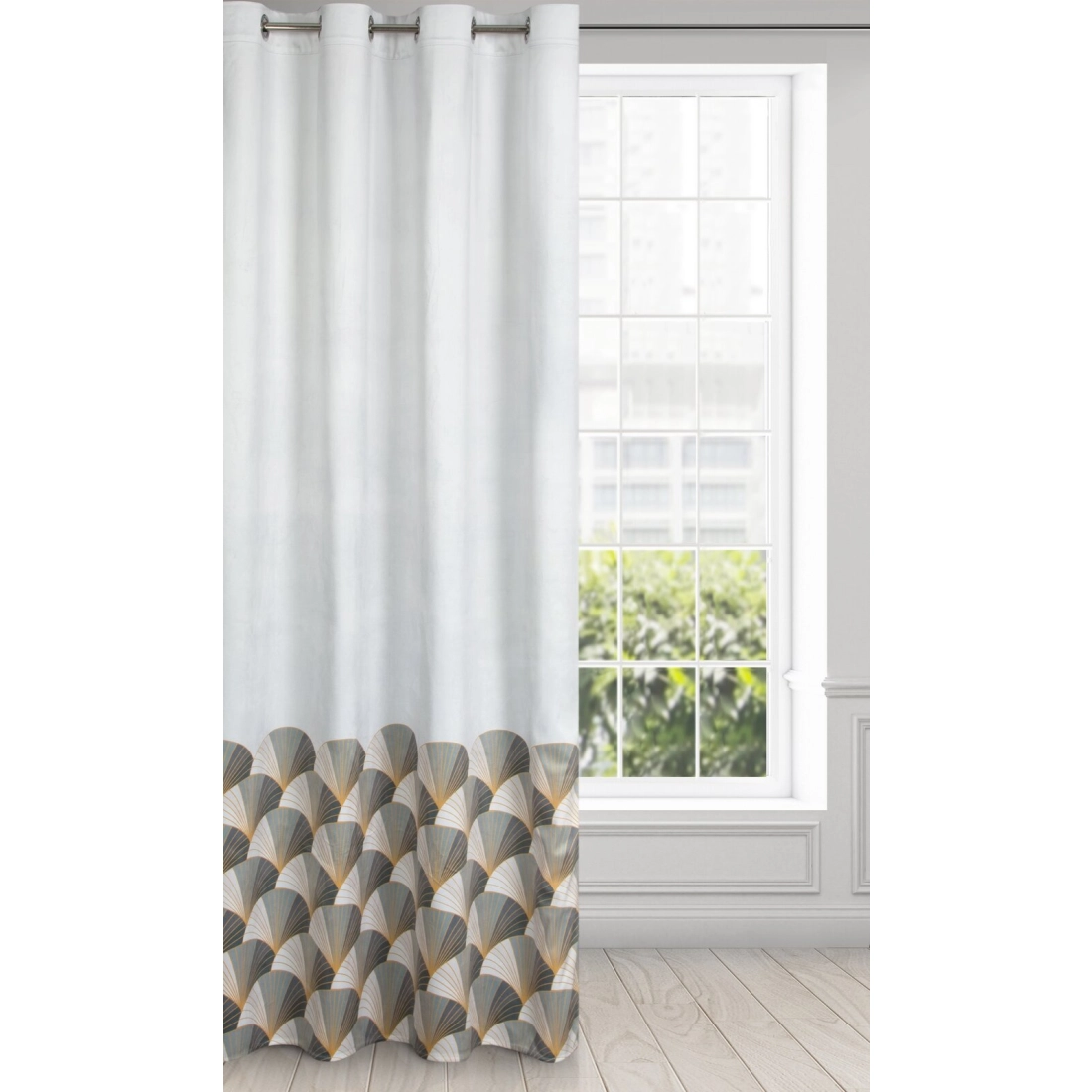 Záves 140x250 cm zamatový bielo-sivý na kovové krúžky GINA - Design 91