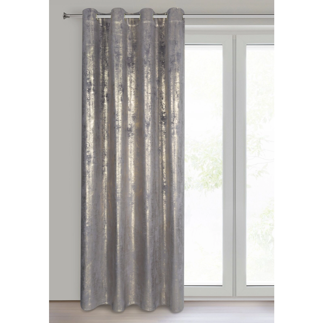 Záves 140x250 cm zamatový bielo striebristý na kovové krúžky RENIA