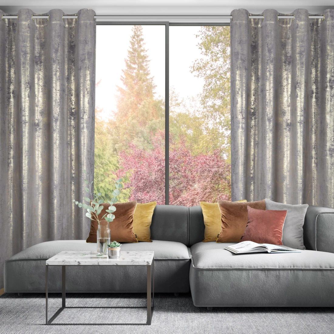 Záves 140x250 cm zamatový bielo striebristý na kovové krúžky RENIA