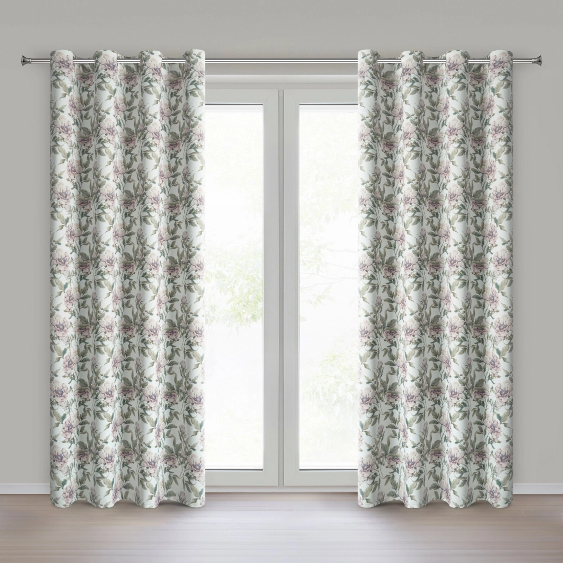 Sametový závěs 140x250 cm bílo-zelený na kovové kroužky BEVERLY