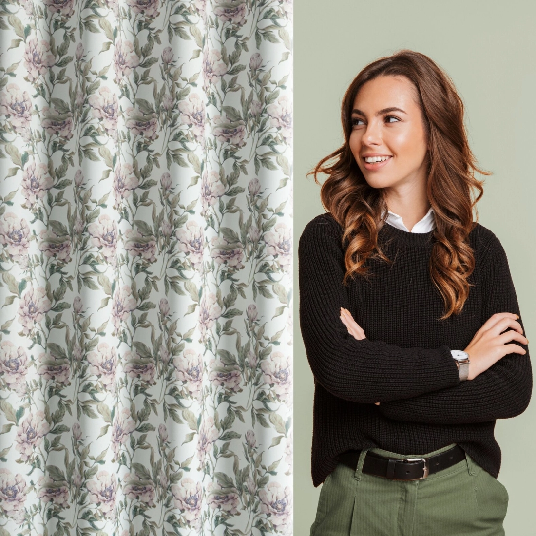 Sametový závěs 140x250 cm bílo-zelený na kovové kroužky BEVERLY