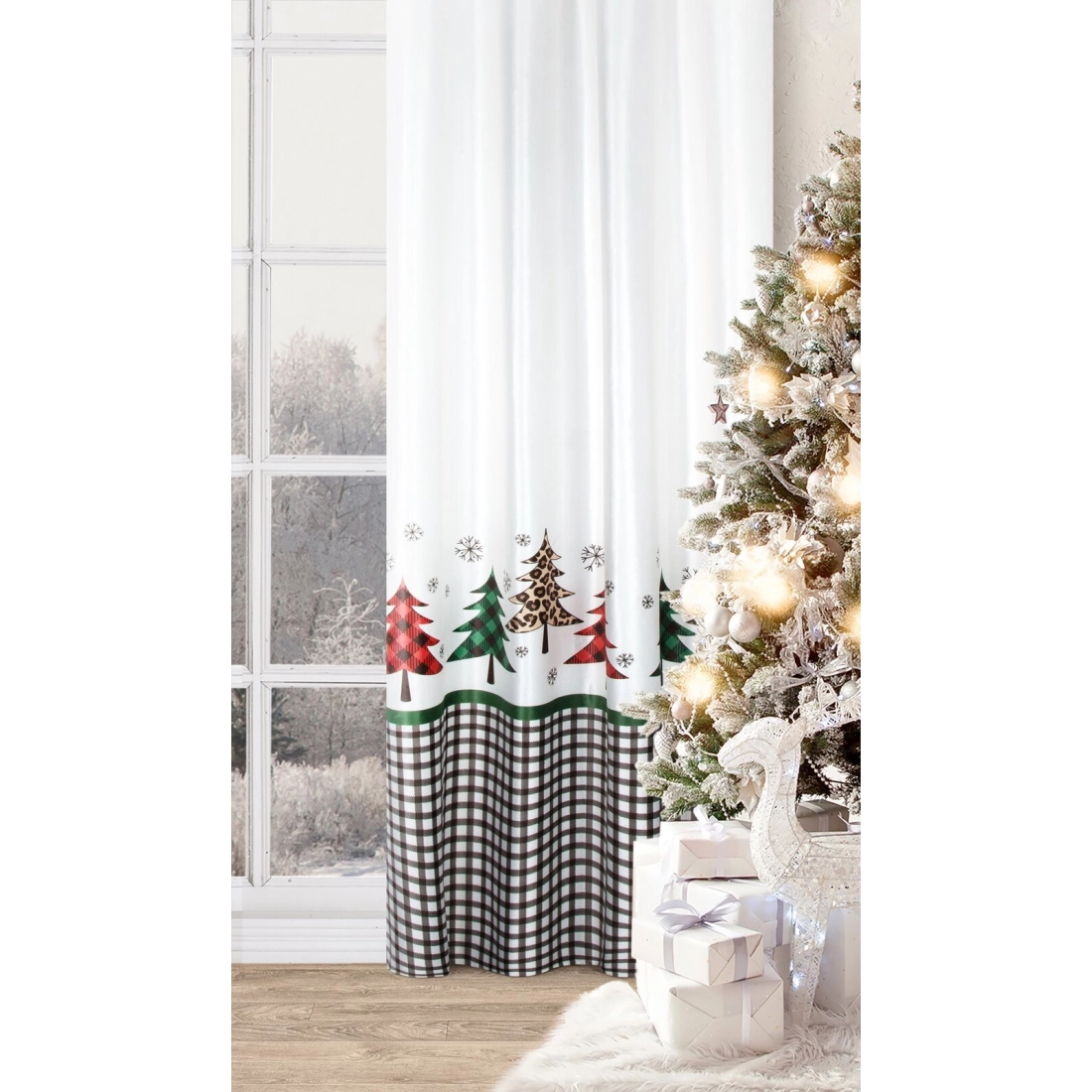 Záves 140x250 cm zamatový bielo‑čierny na kovové krúžky GERDA