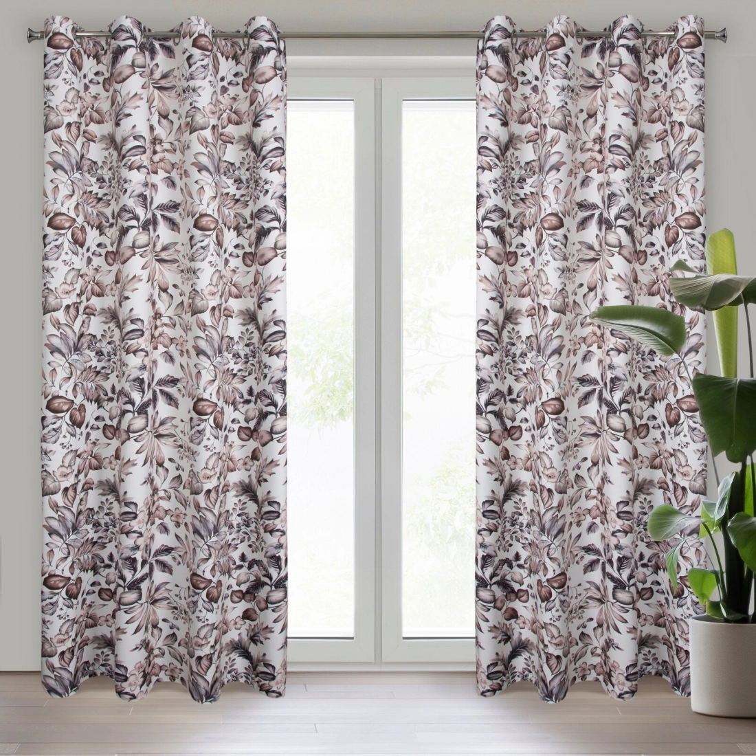 Záves 140x250 cm zamatový biely, hnedý na kovové krúžky HANA