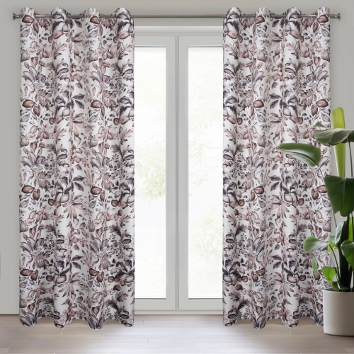 Záves 140x250 cm zamatový biely, hnedý na kovové krúžky HANA