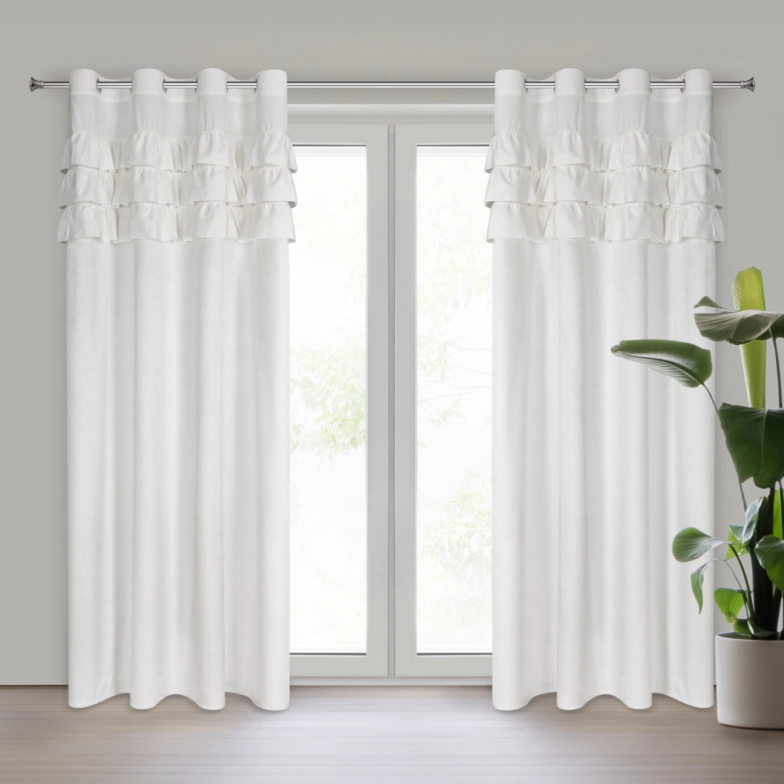 Záves 140x250 cm zamatový biely na kovové krúžky SAMI