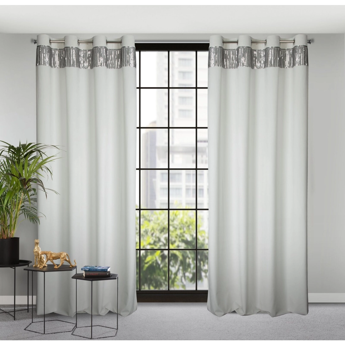 Záves 140x250 cm zamatový biely, strieborný na kovové krúžky JASPER